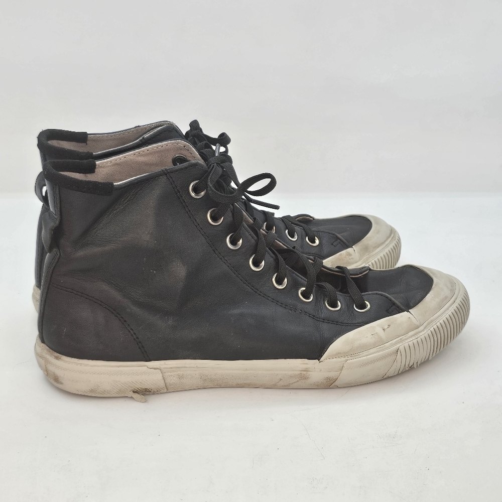 AllSaints Dumont Black Leather High-Top Sneakers EU 44 US 11 Preowned - Picture 4 of 11